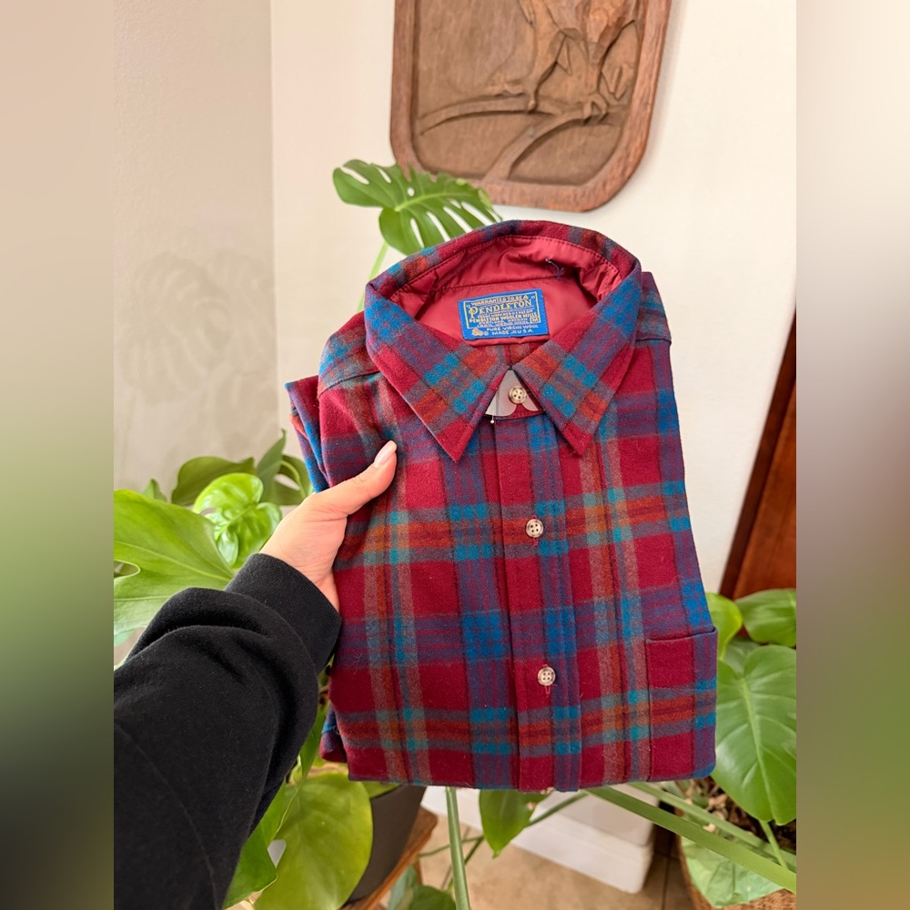 Vintage Pendleton Plaid Wool Shirt Medium USA Made 100% Virgin Wool NOS